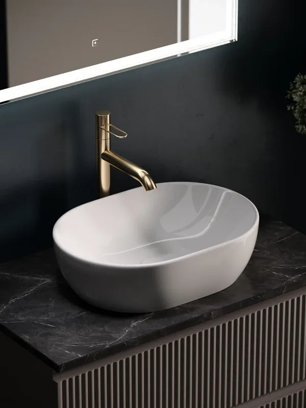 Тумба с раковиной Sancos Snob R 80 см, doha soft, столешница черный мрамор, раковина CN6019 Sancos — официальный сайт