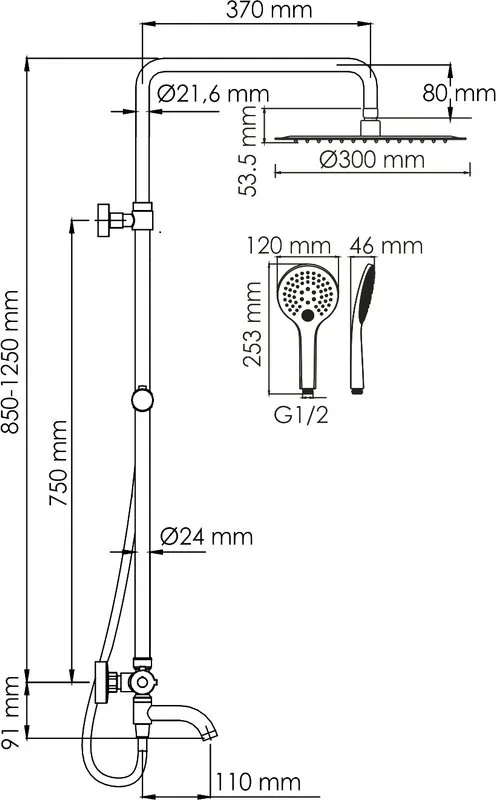 Душевая стойка Wasserkraft Mindel 8500 A188.161.155.WM Thermo, с термостатом, белая Sancos — официальный сайт