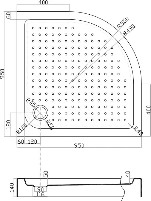 Поддон для душа Cezares Tray TRAY-A-R-95-550-15-W R 95x95, с сифоном Sancos — официальный сайт