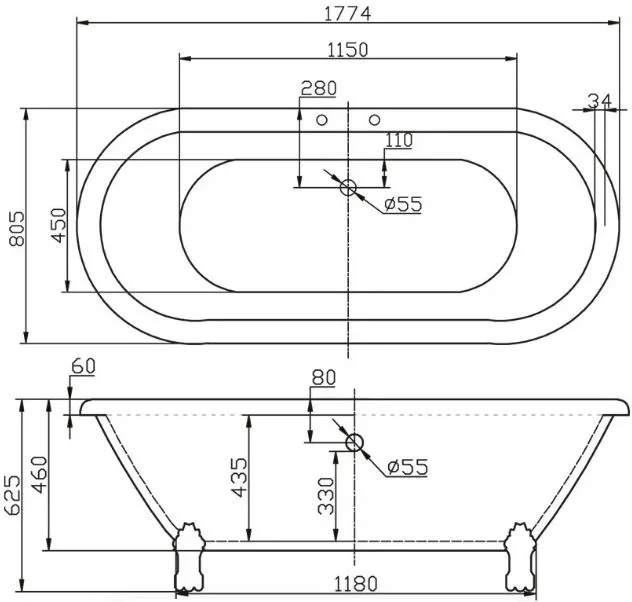 Акриловая ванна BelBagno BB21 без опоры 175x80 см, отдельностоящая, белая, овальная Sancos — официальный сайт