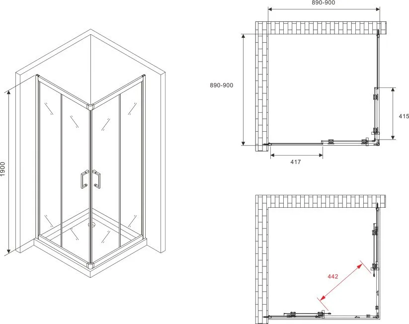 Душевой уголок Abber Schwarzer Diamant AG020905 90x90, профиль хром, стекло прозрачное Sancos — официальный сайт