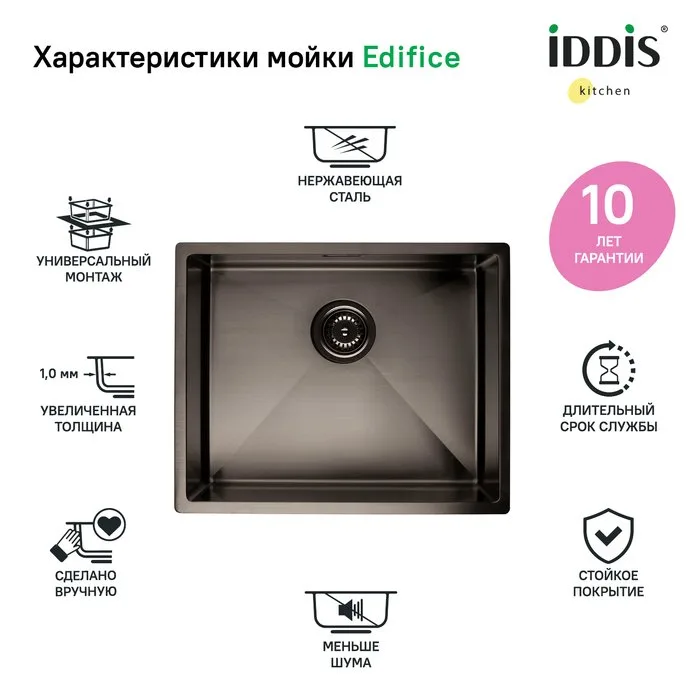Мойка кухонная IDDIS Edifice EDI54G0i77 графит Sancos — официальный сайт