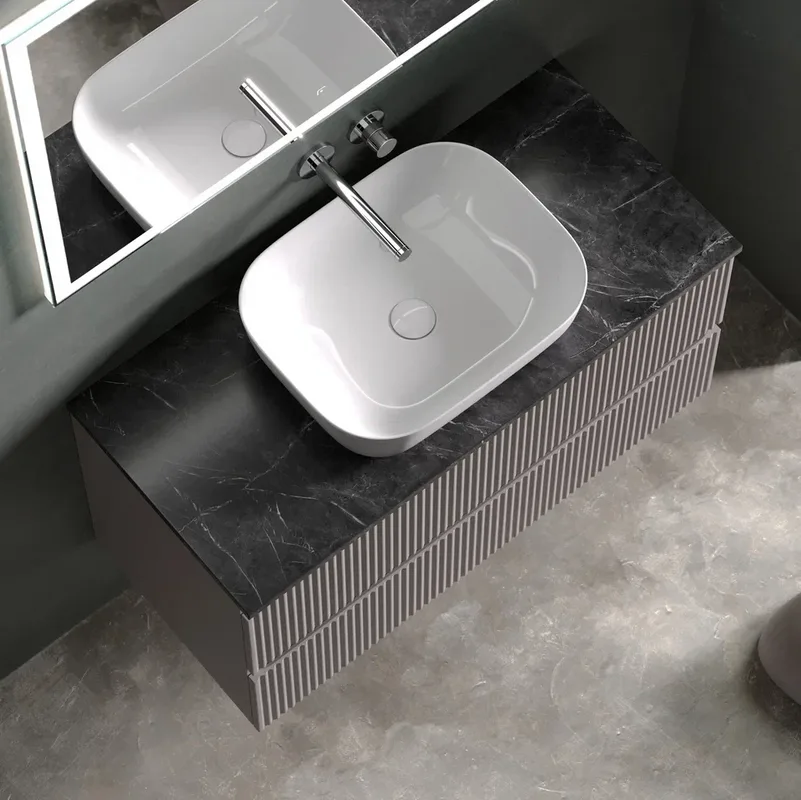 Тумба с раковиной Sancos Snob R 100 см, doha soft, столешница черный мрамор, раковина CN6008 Sancos — официальный сайт