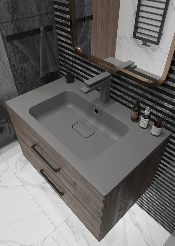 Мебельная раковина Uperwood Lagoon Quartz 297000018 80 см, матовая серая, серый шелк Sancos — официальный сайт