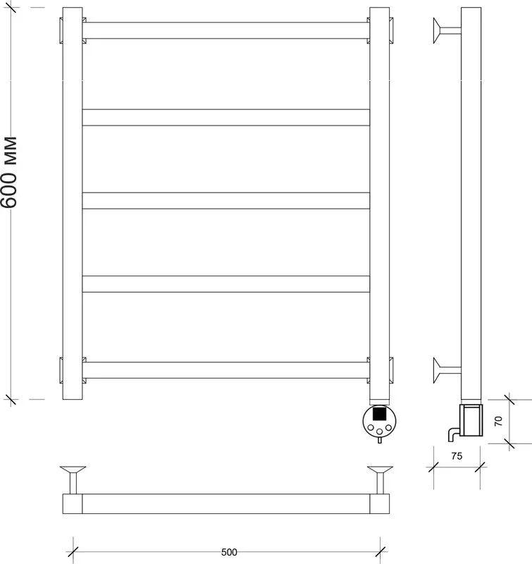 Полотенцесушитель электрический Secado Корато 1 R 60х50, хром Sancos — официальный сайт