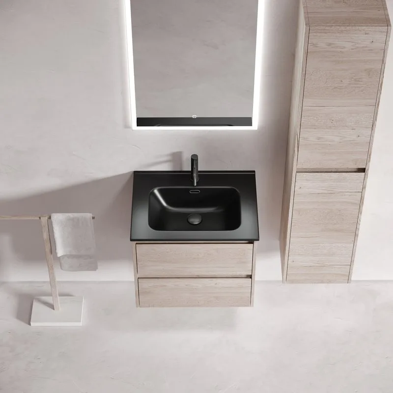 Тумба с раковиной Sancos Libra 60 дуб галифакс натуральный, черная раковина CN7001MB Sancos — официальный сайт