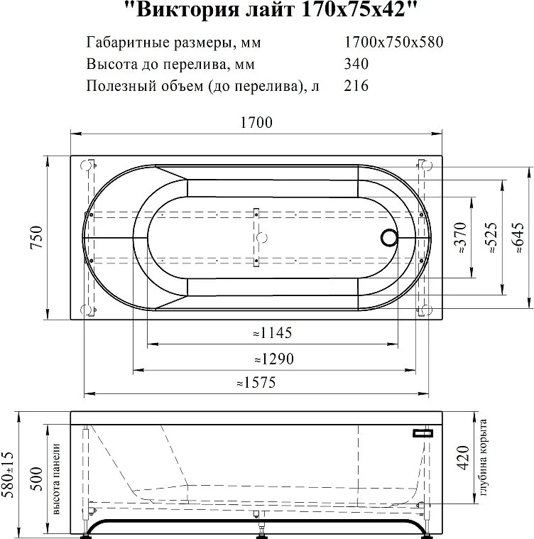 Акриловая ванна Radomir Виктория лайт 2-01-0-0-1-259Р 170x75 см, пристенная, белая, с каркасом Sancos — официальный сайт