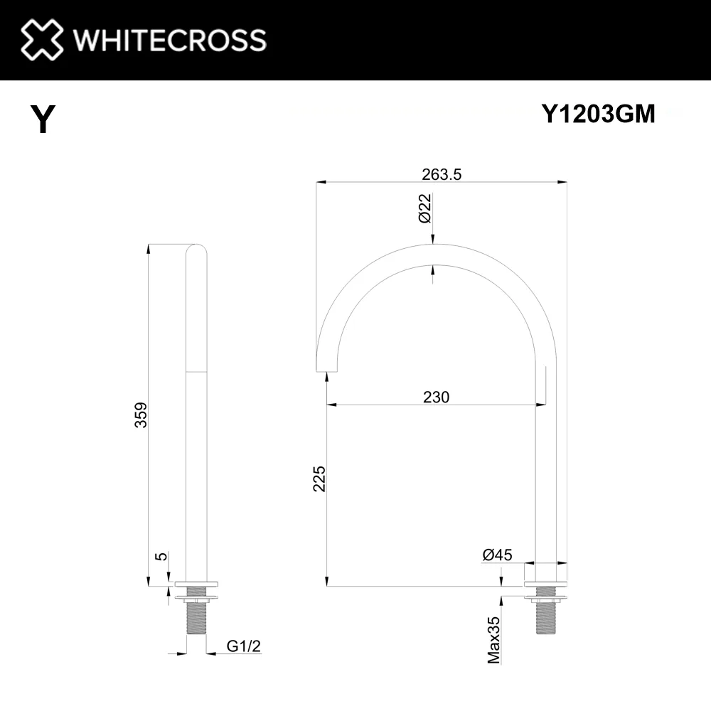 Излив WHITECROSS Y Y1203GM оружейная сталь Sancos — официальный сайт