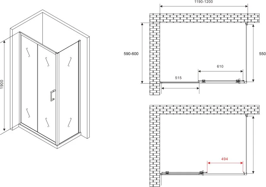 Душевой уголок Abber Schwarzer Diamant AG30120B5-S60B5 120x60, профиль черный, стекло прозрачное Sancos — официальный сайт