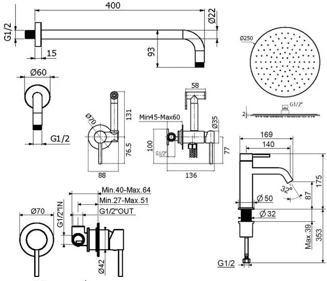 Комплект для ванной Plumberia Selection Ixo KITZXO01GR53 С ВНУТРЕННЕЙ ЧАСТЬЮ, графит матовый Sancos — официальный сайт