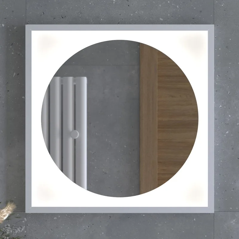 Зеркало Defesto Eclipse DF2226 60х60 белая рама, с LED-подсветкой