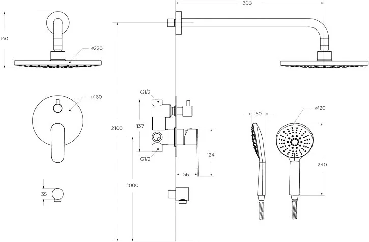Душевой комплект Cezares Stylus STYLUS-DSET-01, С ВНУТРЕННЕЙ ЧАСТЬЮ, хром Sancos — официальный сайт