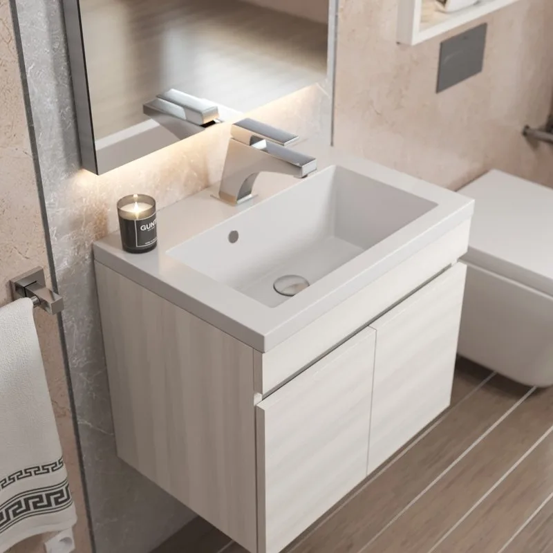 Тумба под раковину без столешницы Uperwood Eva 50 подвесная, 2 дверцы, дуб харбор белый Sancos — официальный сайт