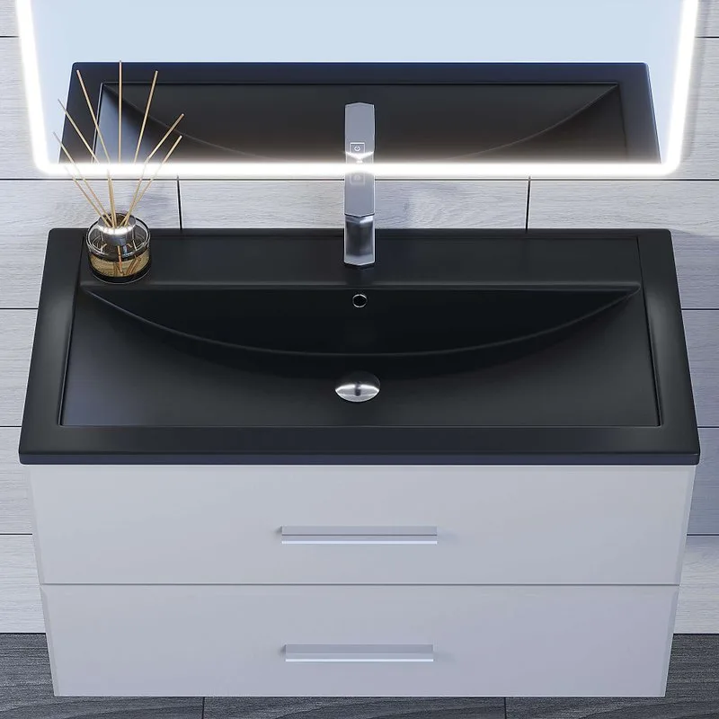 Мебельная раковина Uperwood Foster Quartz 291030042 90 см, матовая черная, уголь Sancos — официальный сайт