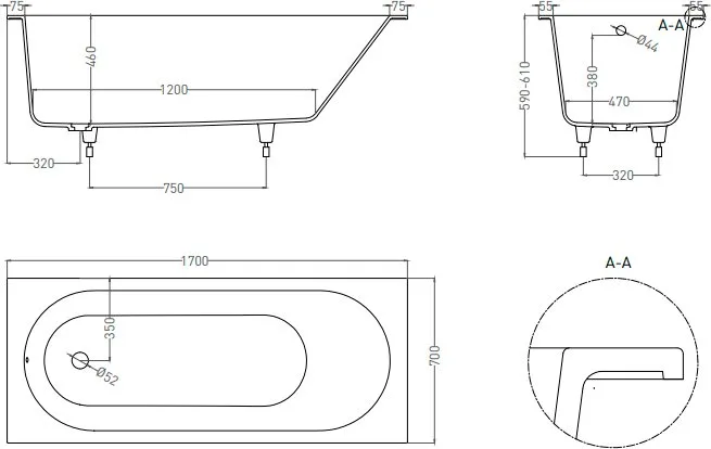 Ванна из искусственного камня Salini Ornella S-Sense 170x70 см, встраиваемая, матовая белая, на ножк Sancos — официальный сайт