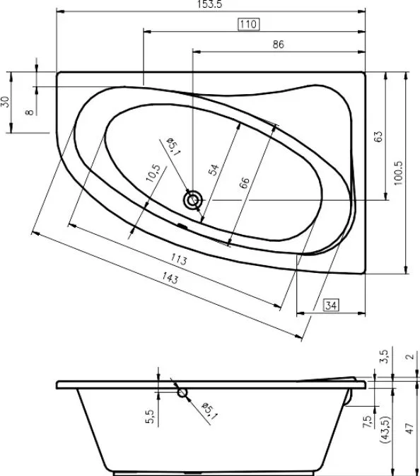 Акриловая ванна Riho ARYL B022001005 L без опоры 155x100 см, угловая, левая, пристенная, белая Sancos — официальный сайт