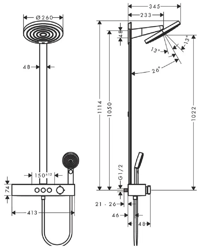 Душевая стойка Hansgrohe Pulsify S Showerpipe 260 2jet 24240000, хром Sancos — официальный сайт