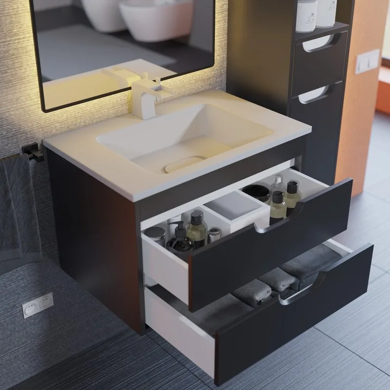 Тумба под раковину без столешницы Uperwood Modul 65 подвесная, 2 ящика, матовая черная Sancos — официальный сайт