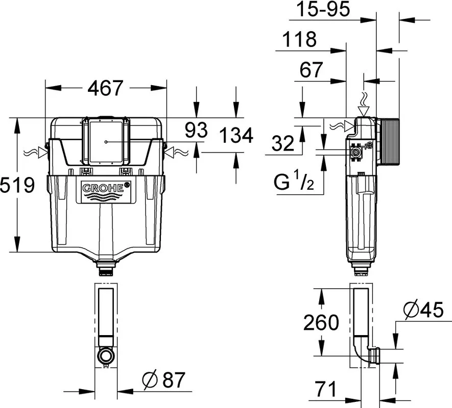 Смывной бачок скрытого монтажа Grohe GD2 38661000 Sancos — официальный сайт