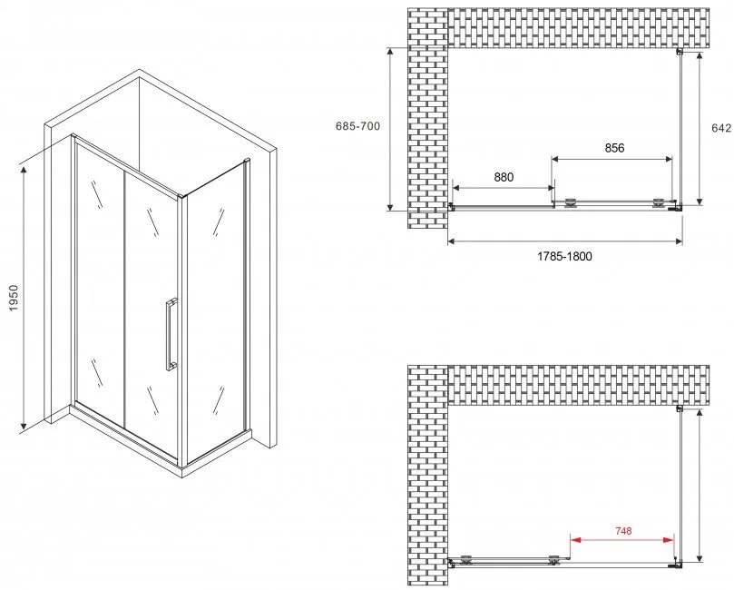 Душевой уголок Abber Schwarzer Diamant AG30180BH-S70B 180x70, профиль черный, стекло прозрачное Sancos — официальный сайт