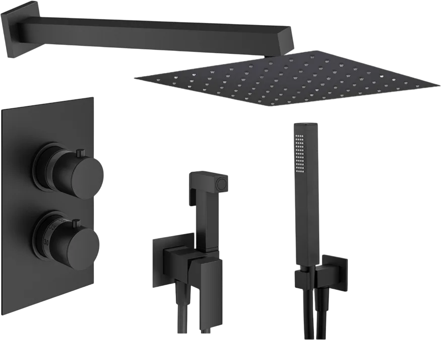 Комплект для ванной Plumberia Selection Tag KITZTGT18QNO С ВНУТРЕННЕЙ ЧАСТЬЮ, черный матовый Sancos — официальный сайт
