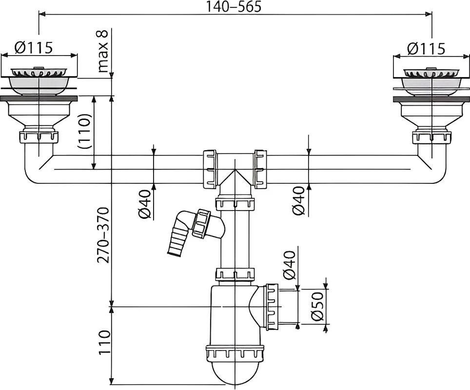 Сифон для мойки AlcaPlast A453P, двойной Sancos — официальный сайт