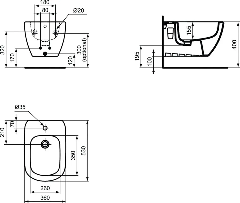 Биде подвесное Ideal Standard Tesi T3552V3 черный шелк Sancos — официальный сайт