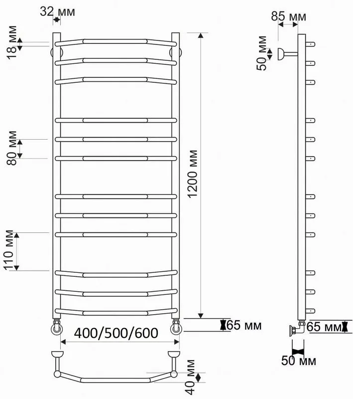 Полотенцесушитель водяной Secado Агата 2 50x120, бронза Sancos — официальный сайт