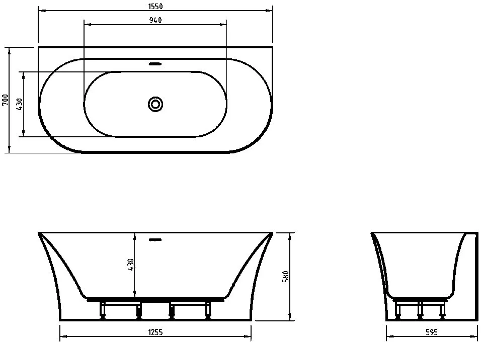 Акриловая ванна BelBagno BB711-1550-700 155x70 см, пристенная, белая, овальная, со сливом-переливом Sancos — официальный сайт