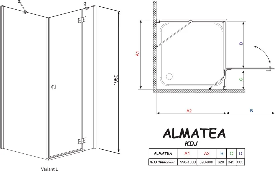 Душевой уголок Radaway Almatea KDJ 100x90 прозрачное стекло R Sancos — официальный сайт