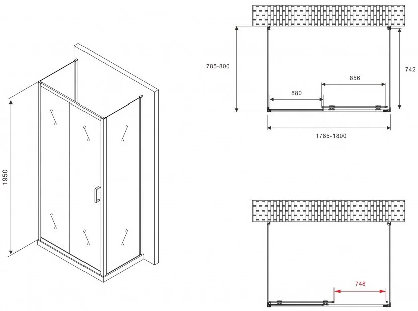 Душевой уголок Abber Schwarzer Diamant AG30180BH-S80B-S80B 180x80, профиль черный, стекло прозрачное Sancos — официальный сайт
