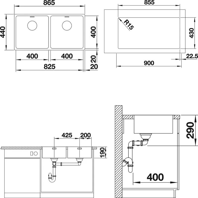 Мойка кухонная Blanco Andano 400/400-IF Sancos — официальный сайт