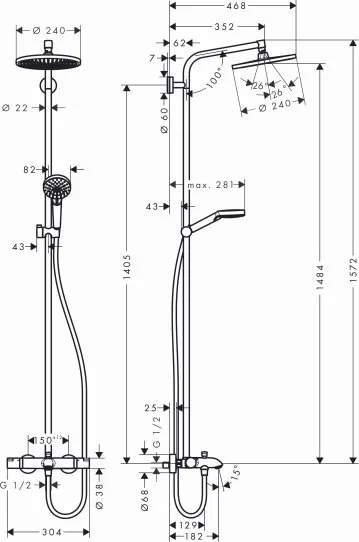 Душевая стойка Hansgrohe Crometta S 240 Showerpipe 27320000 Sancos — официальный сайт