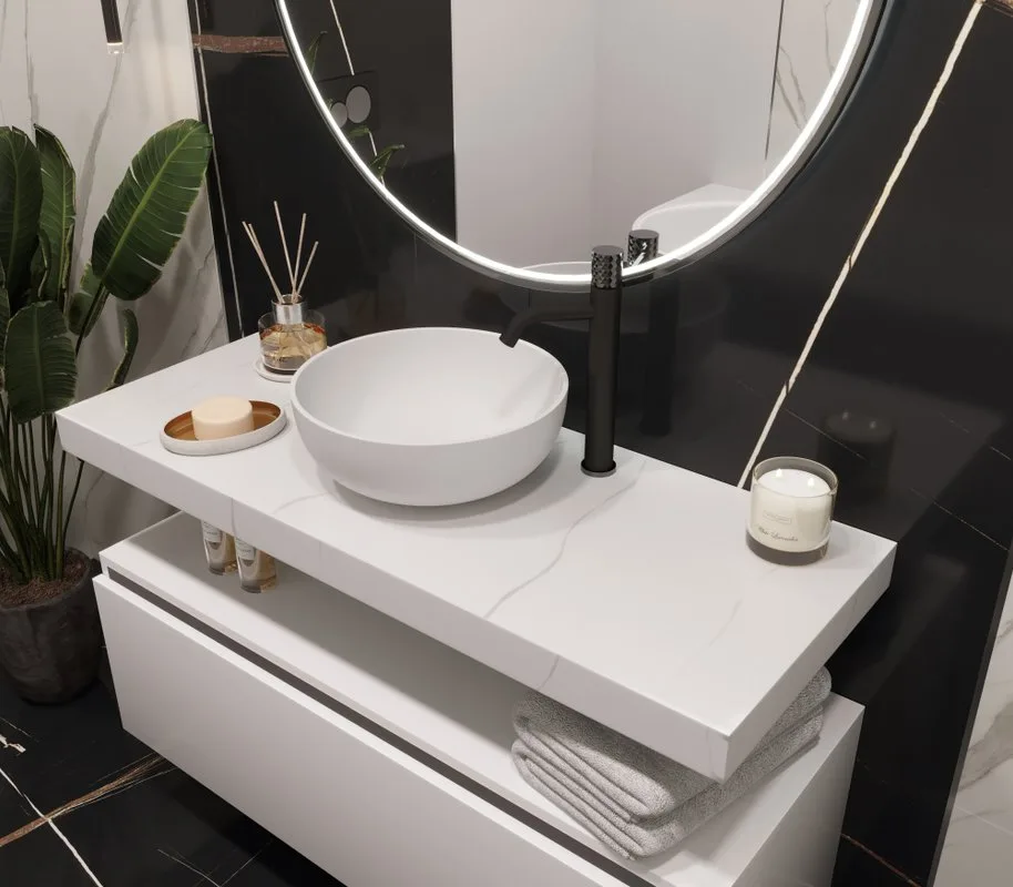Столешница в ванную под раковину Armadi Art Flat Calacatta 120 с кронштейнами Sancos — официальный сайт