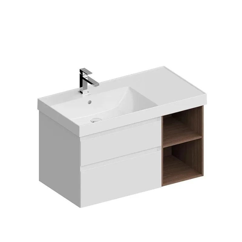 Тумба под раковину без столешницы KERAMA MARAZZI Cubo 90, левая подвесная, с ящиками и полкой, белая Sancos — официальный сайт