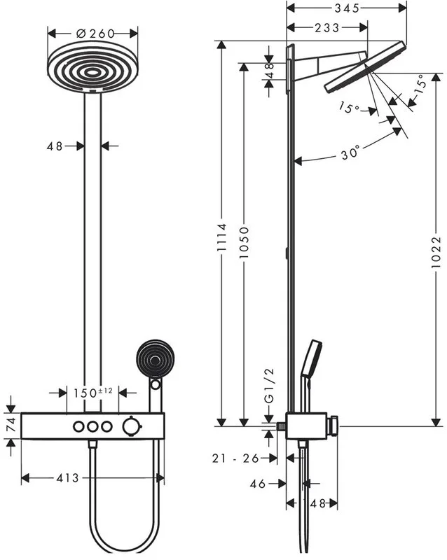 Душевая стойка Hansgrohe Pulsify Showerpipe 260 2jet 24240700, матовый белый Sancos — официальный сайт
