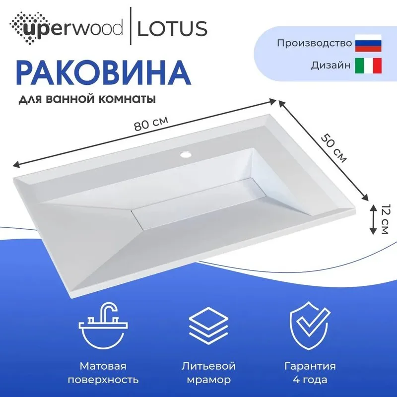 Мебельная раковина Uperwood Lotus 80 белая матовая Sancos — официальный сайт