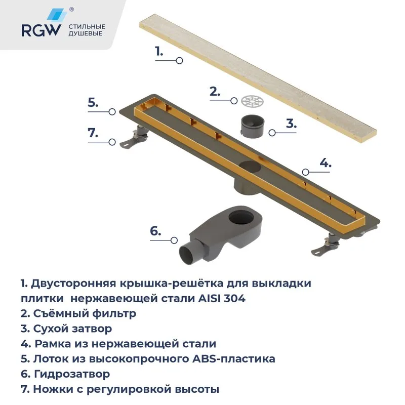 Душевой трап (лоток) RGW Drain Leo 31Gb, золото brush, 40 см Sancos — официальный сайт