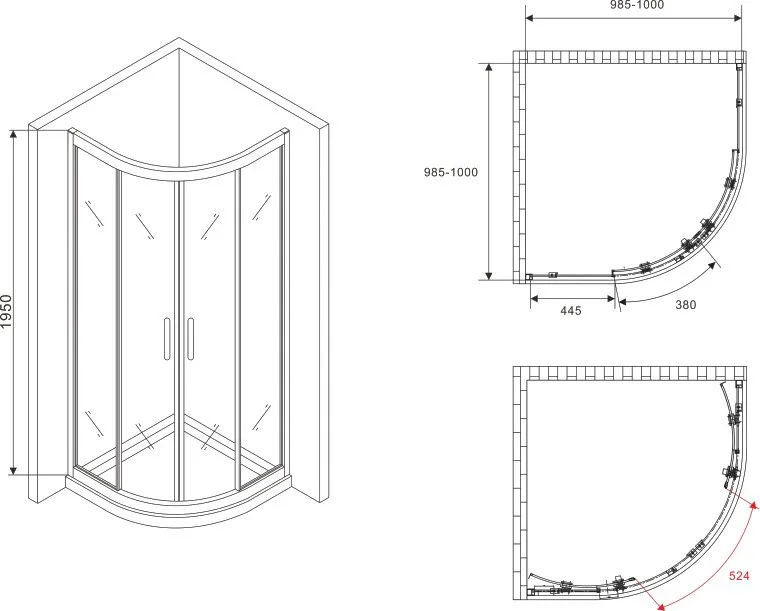 Душевой уголок Abber Schwarzer Diamant AG01100B 100x100, профиль черный, стекло прозрачное Sancos — официальный сайт