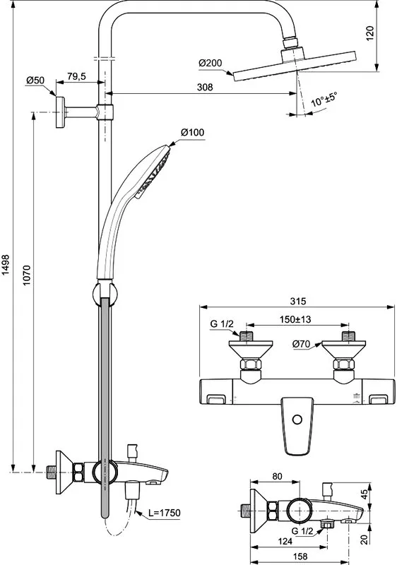 Душевая стойка Ideal Standard Ceratherm T25 A7590AA Sancos — официальный сайт