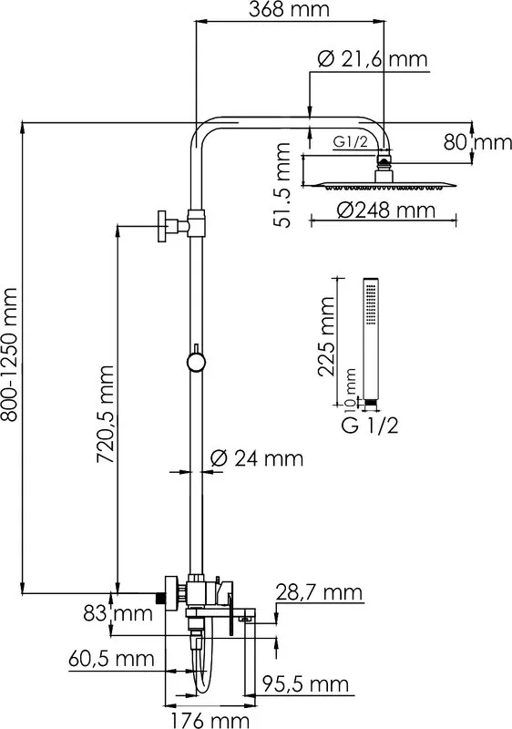 Душевая стойка Wasserkraft Elbe 7400 A174.258.217.CB, черная Sancos — официальный сайт