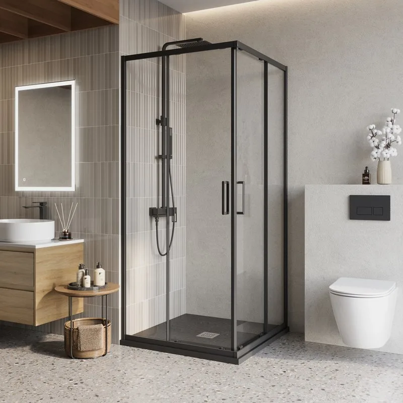 Душевой уголок BelBagno Luce A-2-90-C-NERO 90x90, профиль матовый черный, стекло прозрачное Sancos — официальный сайт