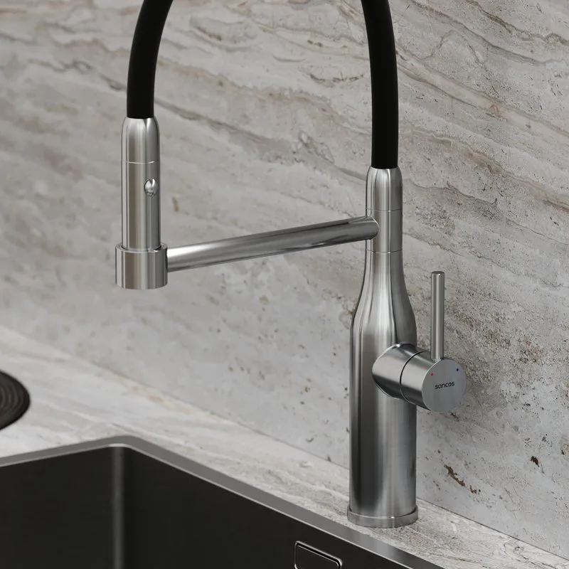 Смеситель для кухни Sancos Pride SC4011BNG с гибким изливом, нержавеющая сталь Sancos — официальный сайт