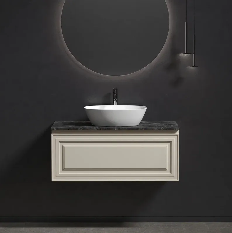 Тумба с раковиной Sancos Very 100 см, beige soft, столешница черный мрамор, раковина CN5005 Sancos — официальный сайт