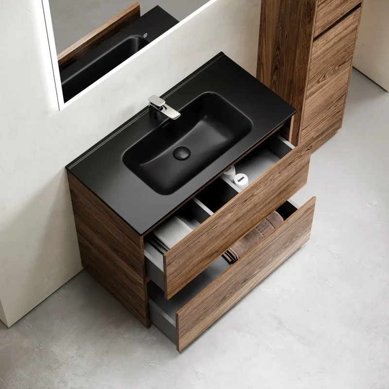 Тумба с раковиной Sancos Libra Floor 80 дуб чарльстон, черная раковина CN7005MB Sancos — официальный сайт