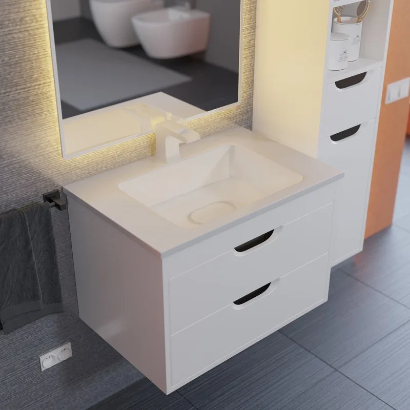 Тумба под раковину без столешницы Uperwood Modul 65 подвесная, 2 ящика, матовая белая, графит Sancos — официальный сайт