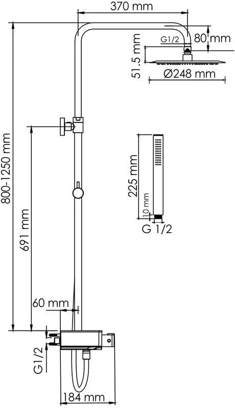 Душевая стойка Wasserkraft Abens 2000 A114.258.217.CB Thermo, с термостатом, черная Sancos — официальный сайт