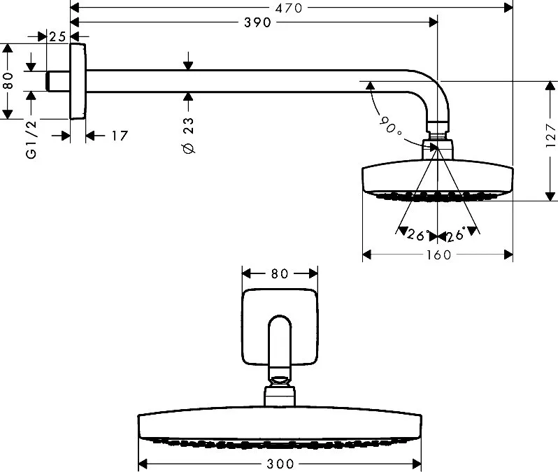 Верхний душ Hansgrohe Raindance Select E 300 2jet 27385400 Sancos — официальный сайт