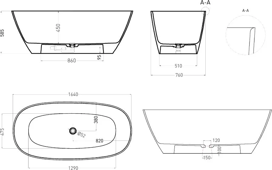 Ванна из искусственного камня Salini Sofia Light S-Sense 165x75 см, отдельностоящая, белая, овальная Sancos — официальный сайт