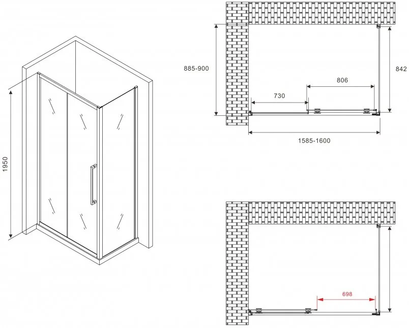 Душевой уголок Abber Schwarzer Diamant AG30160BH-S90B 160x90, профиль черный, стекло прозрачное Sancos — официальный сайт
